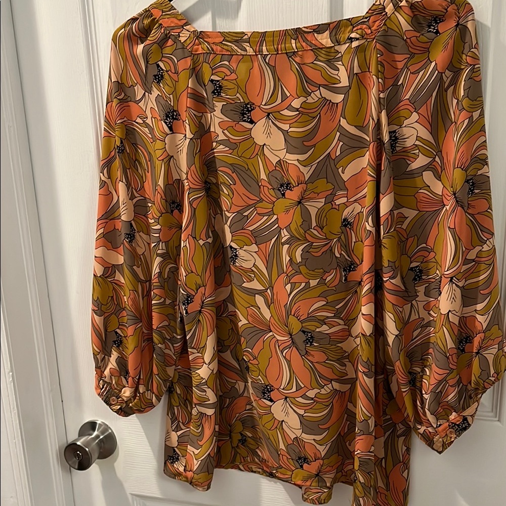 Premise Women's Floral Top - Orange and Green - Picture 4 of 5